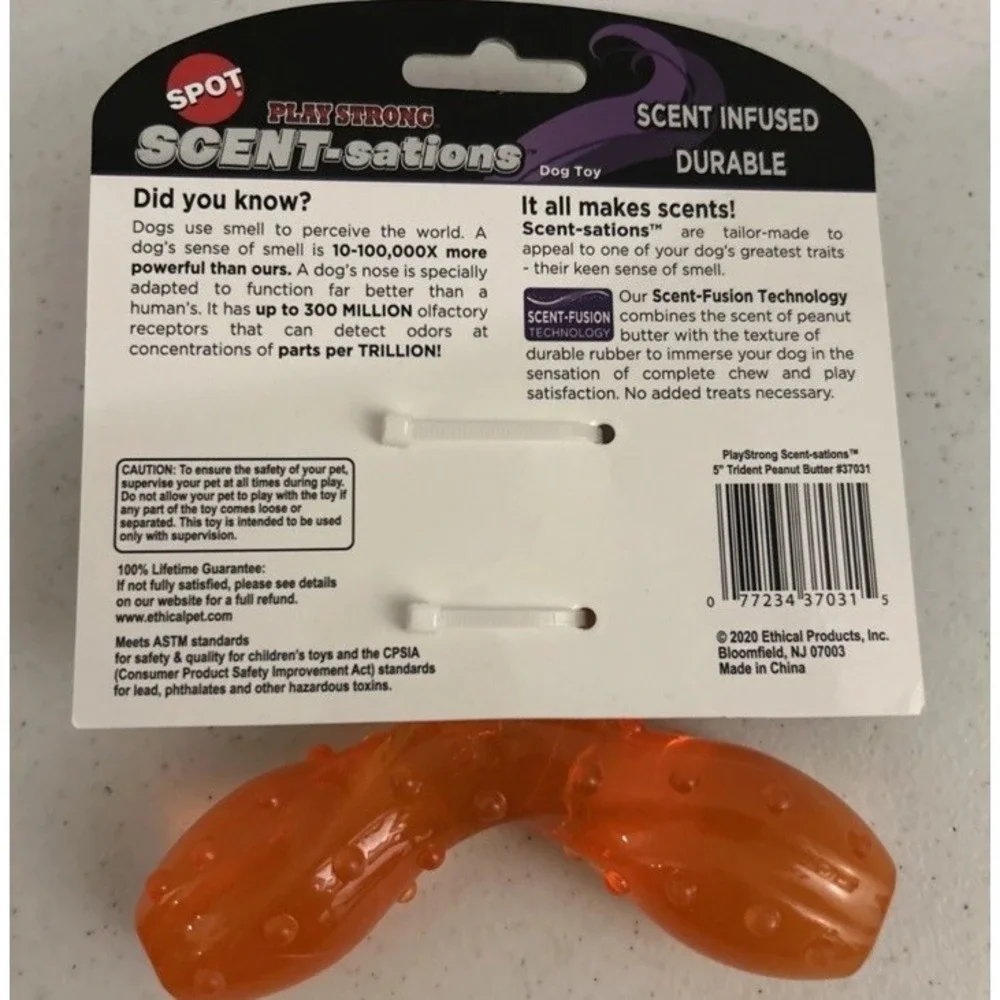 SPOT Scent-Sations Trident Dog Toy Durable Lifetime Warranty Peanut Butter